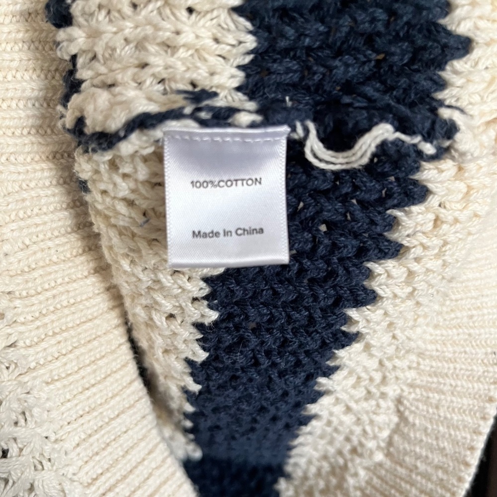 EVEREVE Sweater Vest Womens Sz XL Navy Ivory Striped Open Knit Classic Work - Picture 6 of 6